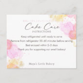 Elegant Pink Watercolor Cake Care Instructions サンキューカード (正面)