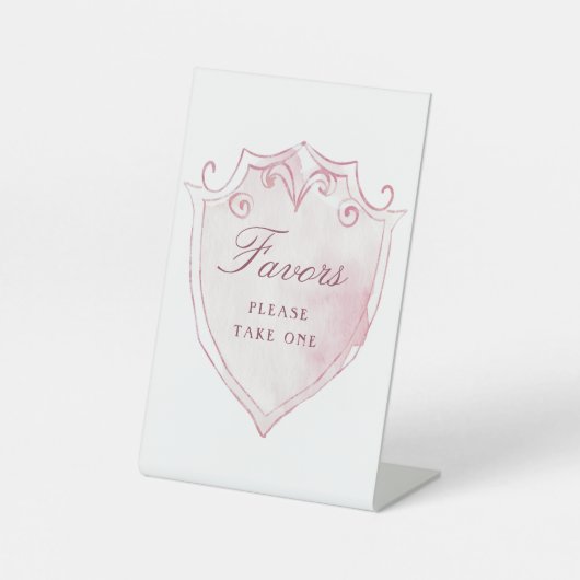 Elegant Pink Watercolor Crest Favors 台座サイン (正面)