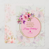 Elegant Pink Watercolor Floral Birthday 招待状 (正面/裏面)