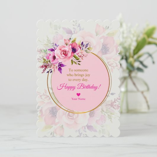 Elegant Pink Watercolor Floral Birthday 招待状 (スタンド正面)