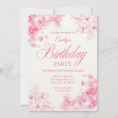 Elegant Pink Watercolor Floral Birthday Party 招待状 (正面)