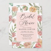Elegant Pink Watercolor Floral Bridal Shower 招待状 (正面/裏面)