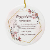Elegant Pink Watercolor Floral Graduation セラミックオーナメント (正面)