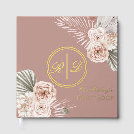Elegant Pink Watercolor Floral Monogram Wedding ゲストブック