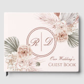 Elegant Pink Watercolor Floral Monogram Wedding ゲストブック (正面)