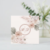 Elegant Pink Watercolor Floral Monogram Wedding サンキューカード (スタンド正面)