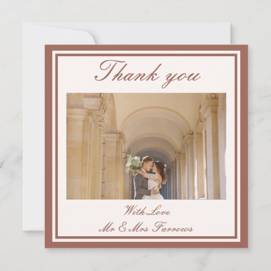 Elegant Pink Watercolor Floral Monogram Wedding サンキューカード (裏面)