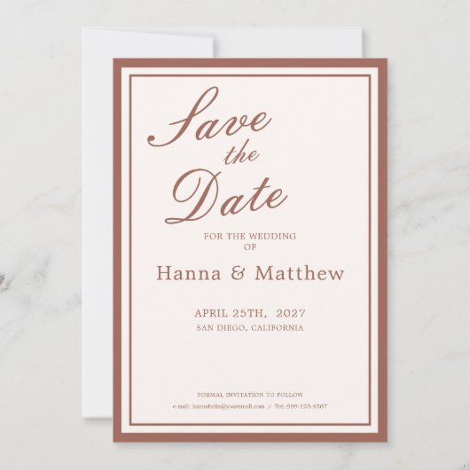 Elegant Pink Watercolor Floral Monogram Wedding セーブザデート (裏面)