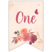 Elegant Pink Watercolor Floral One 1st Birthday  バンティングフラッグ (第1の旗)