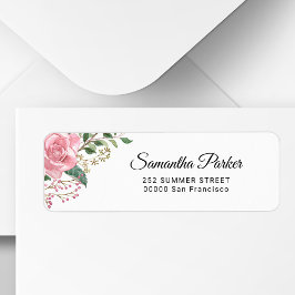 Elegant pink watercolor floral return address ラベル
