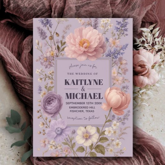 Elegant Pink Watercolor Floral Wedding Invitation  招待状