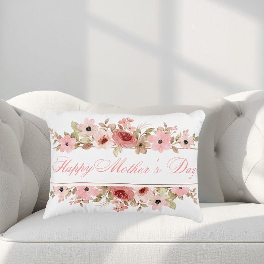 Elegant Pink Watercolor Flower Accent Pillow アクセントクッション