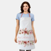 Elegant Pink Watercolor Flower Kitchen Apron エプロン (着用した状態)