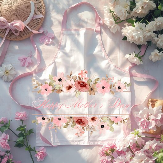 Elegant Pink Watercolor Flower Kitchen Apron エプロン