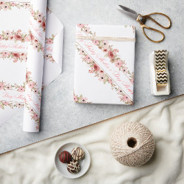 Elegant Pink Watercolor Flower Wrapping Paper ラッピングペーパー