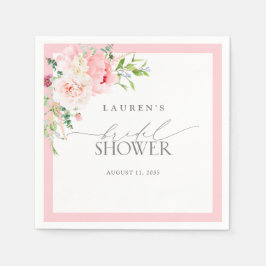 Elegant Pink Watercolor Flowers Bridal Shower スタンダードカクテルナプキン