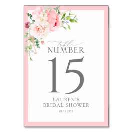 Elegant Pink Watercolor Flowers Bridal Shower テーブルナンバー