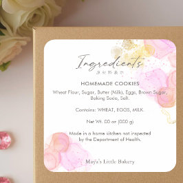 Elegant Pink Watercolor Ingredient Product スクエアシール