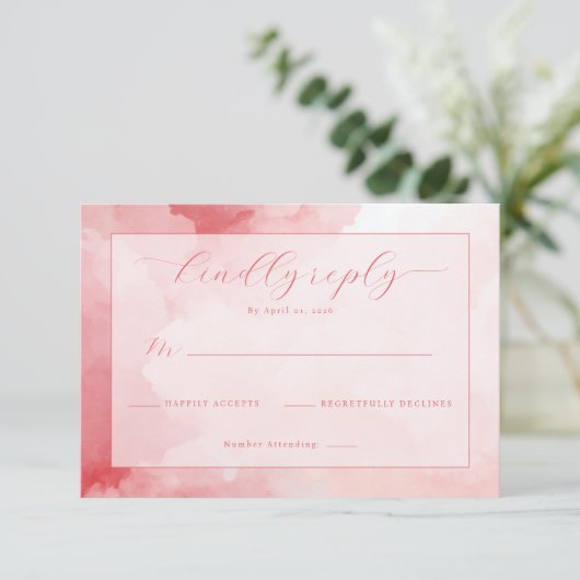 Elegant Pink Watercolor Invite 出欠カード (スタンド正面)