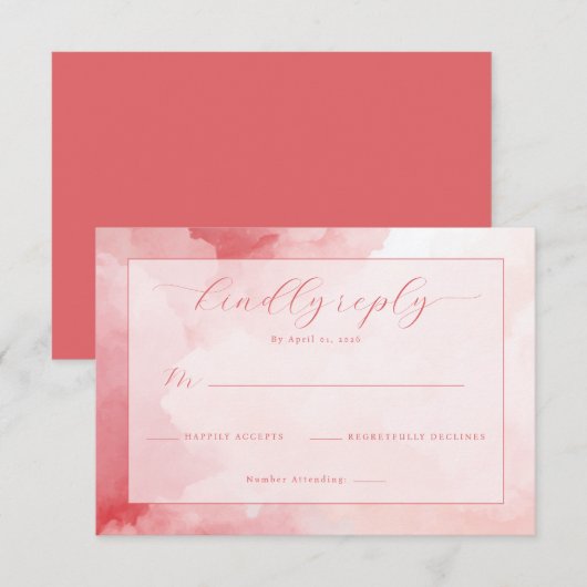 Elegant Pink Watercolor Invite 出欠カード (正面/裏面)
