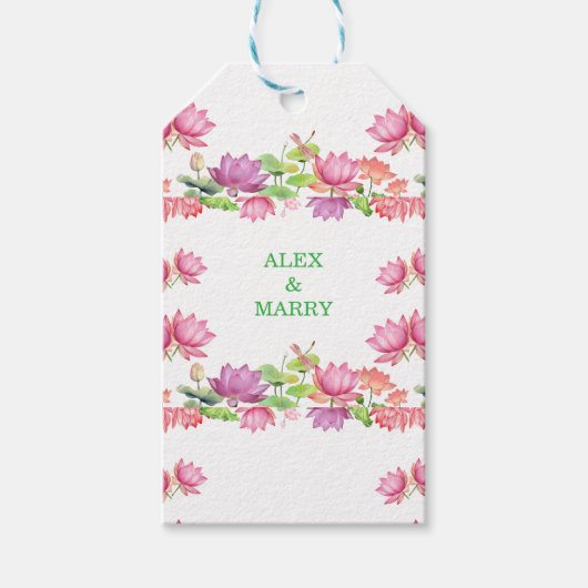 Elegant Pink Watercolor Lotus Floral  ギフトタグ (正面)