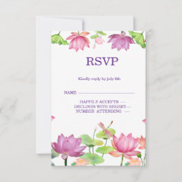 Elegant Pink Watercolor Lotus Floral RSVP Card