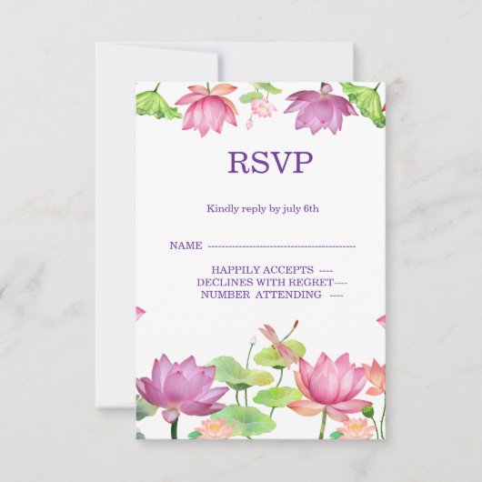 Elegant Pink Watercolor Lotus Floral RSVP Card (正面)