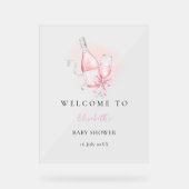 Elegant Pink Watercolor Modern Baby Shower アクリルサイン (正面)