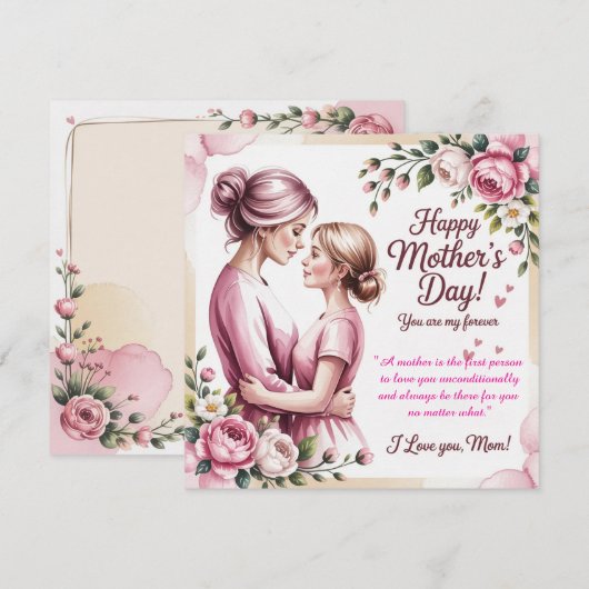 Elegant Pink Watercolor Mother’s Day Card  招待状 (正面/裏面)