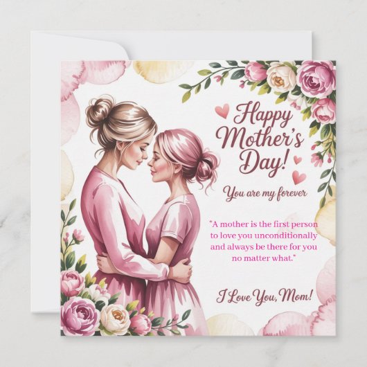 Elegant Pink Watercolor Mother’s Day Card  招待状 (正面)