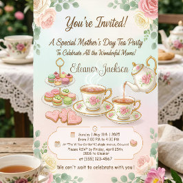 Elegant Pink Watercolor Mother's Day Tea Party 招待状
