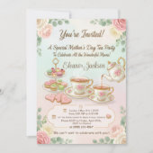 Elegant Pink Watercolor Mother's Day Tea Party 招待状 (正面)