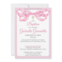Elegant Pink Watercolor Ribbon Bow Baptism