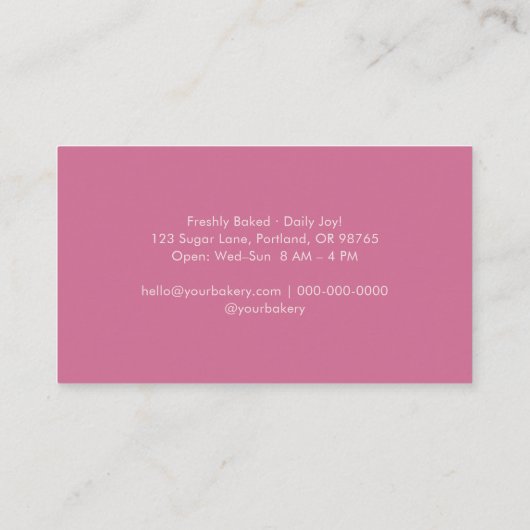 Elegant Pink Watercolor Rolling Pin Bakery 名刺 (裏面)