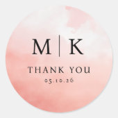 Elegant Pink Watercolor Thank You ラウンドシール (正面)
