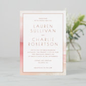 Elegant Pink Watercolor Wedding Invitation 箔招待状 (立ち正面)