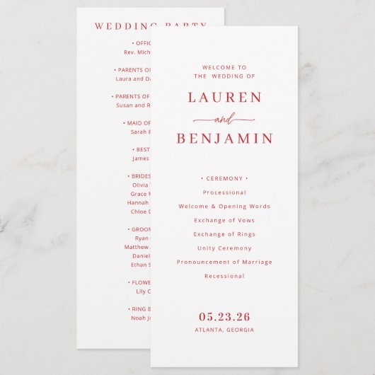 Elegant Pink Wedding Ceremony Program プログラム (正面/裏面)