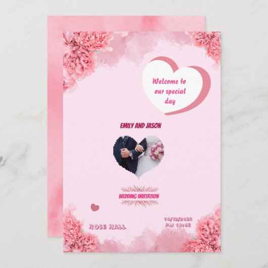 Elegant Pink Wedding invitation (正面/裏面)