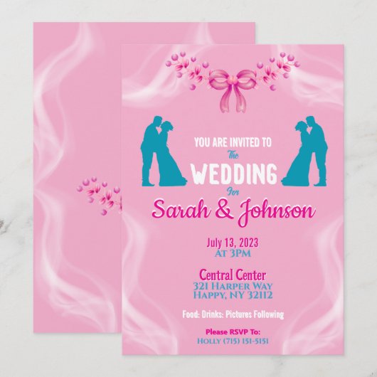 Elegant Pink Wedding Invitation 招待状 (正面/裏面)