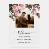 Elegant Pink White 3D Roses Wedding アクリルサイン (正面)