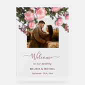 Elegant Pink White 3D Roses Wedding アクリルサイン (正面)