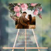 Elegant Pink White 3D Roses Wedding アクリルサイン (ニュートラル)