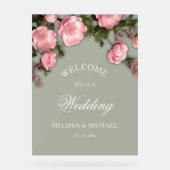 Elegant Pink White 3D Roses Wedding アクリルサイン (正面)