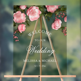 Elegant Pink White 3D Roses Wedding アクリルサイン