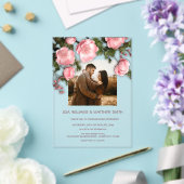 Elegant Pink White 3D Roses Wedding アクリル招待状 (インサイチュ (ウェディング))