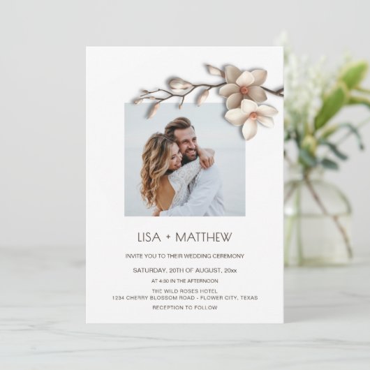 Elegant Pink White 3D Roses Wedding 招待状 (スタンド正面)