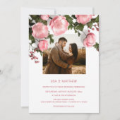 Elegant Pink White 3D Roses Wedding 招待状 (正面)