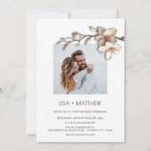 Elegant Pink White 3D Roses Wedding 招待状 (正面)