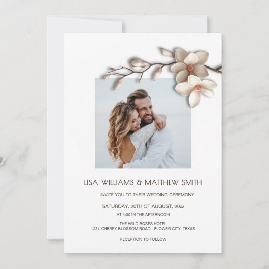 Elegant Pink White 3D Roses Wedding 招待状 (正面)