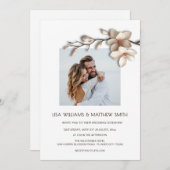 Elegant Pink White 3D Roses Wedding 招待状 (正面/裏面)